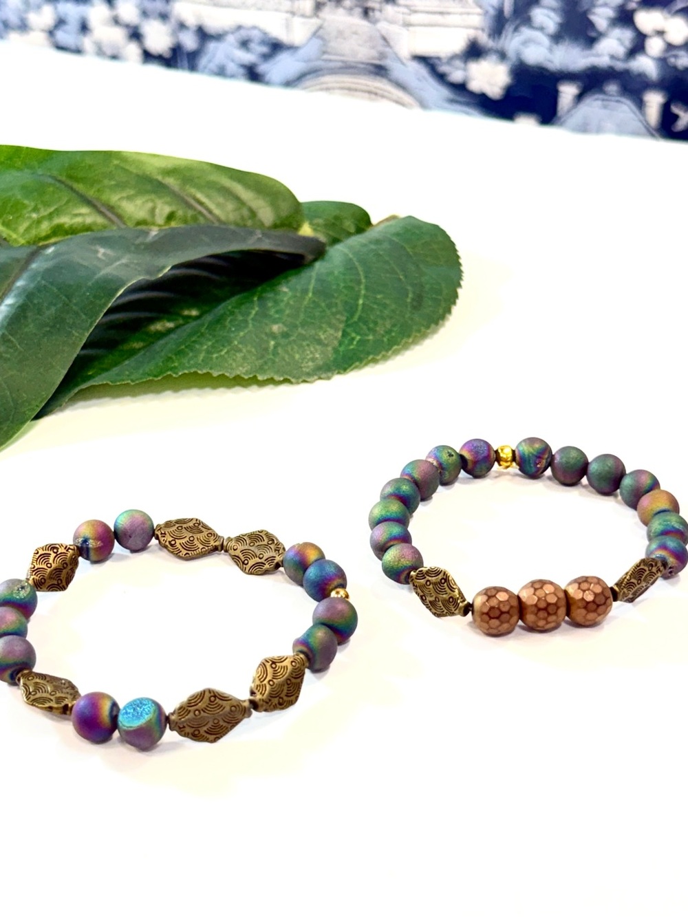 Gemelli Boho Iridescent Beaded Bracelet Set NWT